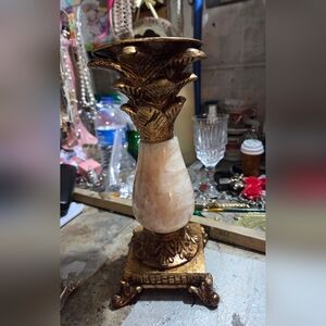 Vintage Brass And Marble Candle Holder